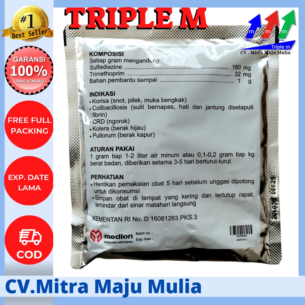 Trimezyn S 250gr (obat CRD , KORISA , KOLERA , COLI , PULLORUM) Medion