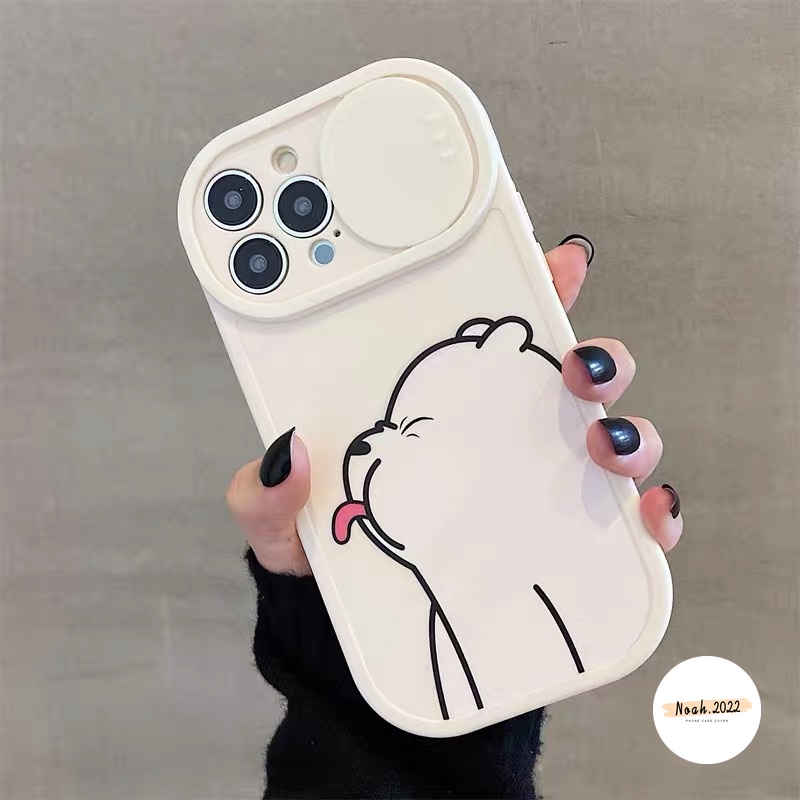 Couple Lucky Boy Happy Girl Funny Bear Soft Case Compatible for IPhone 11 12 13 Pro Max 7Plus 8Plus XR X XS Max Cartoon Dinosaur Push Pull Window Camera Lens Protector Cover