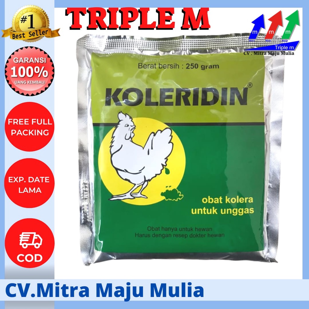 KOLERIDIN 250grm TRIPLE M - Obat Ayam Burung Diare Hijau Putih Kolera medion