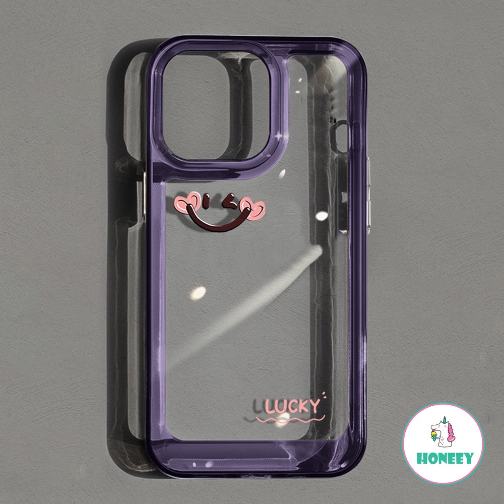 IPHONE Huruf Lucu Senyum Beruntung Casing Ponsel Untuk Iphone14 Pro Max Case Untuk Iphone11 12 13 Pro Max XR Xs7 8 Plus Transparan Back Cover