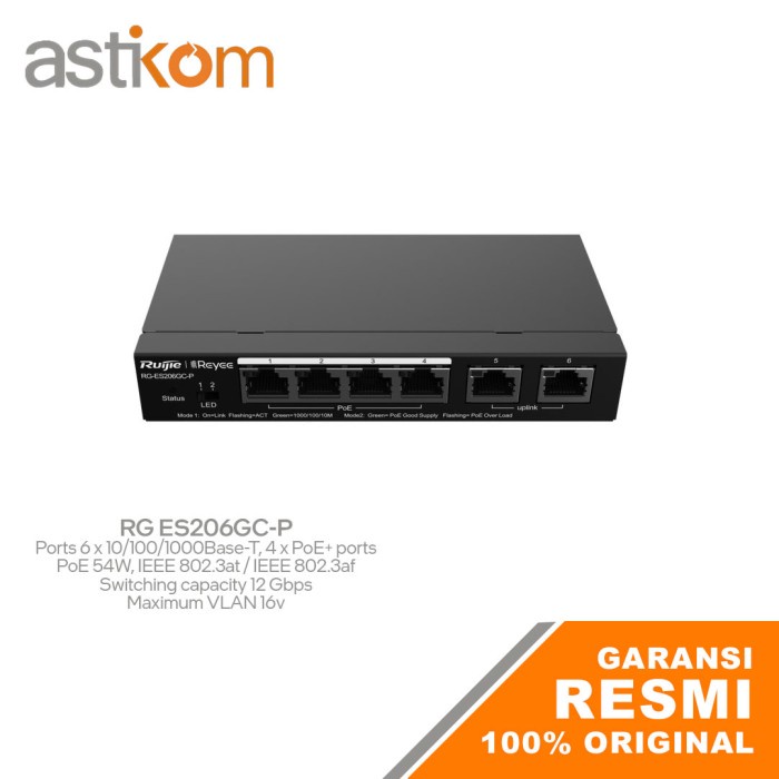 Ruijie Reyee RG ES206GC-P 6-Port Gigabit Cloud Managed GE POE Switch