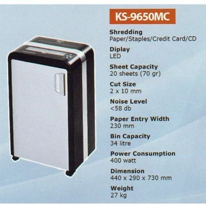 KOZURE KS-9650MC Mesin Penghancur Kertas  Cross Cut / Paper Shredder KS9650MC