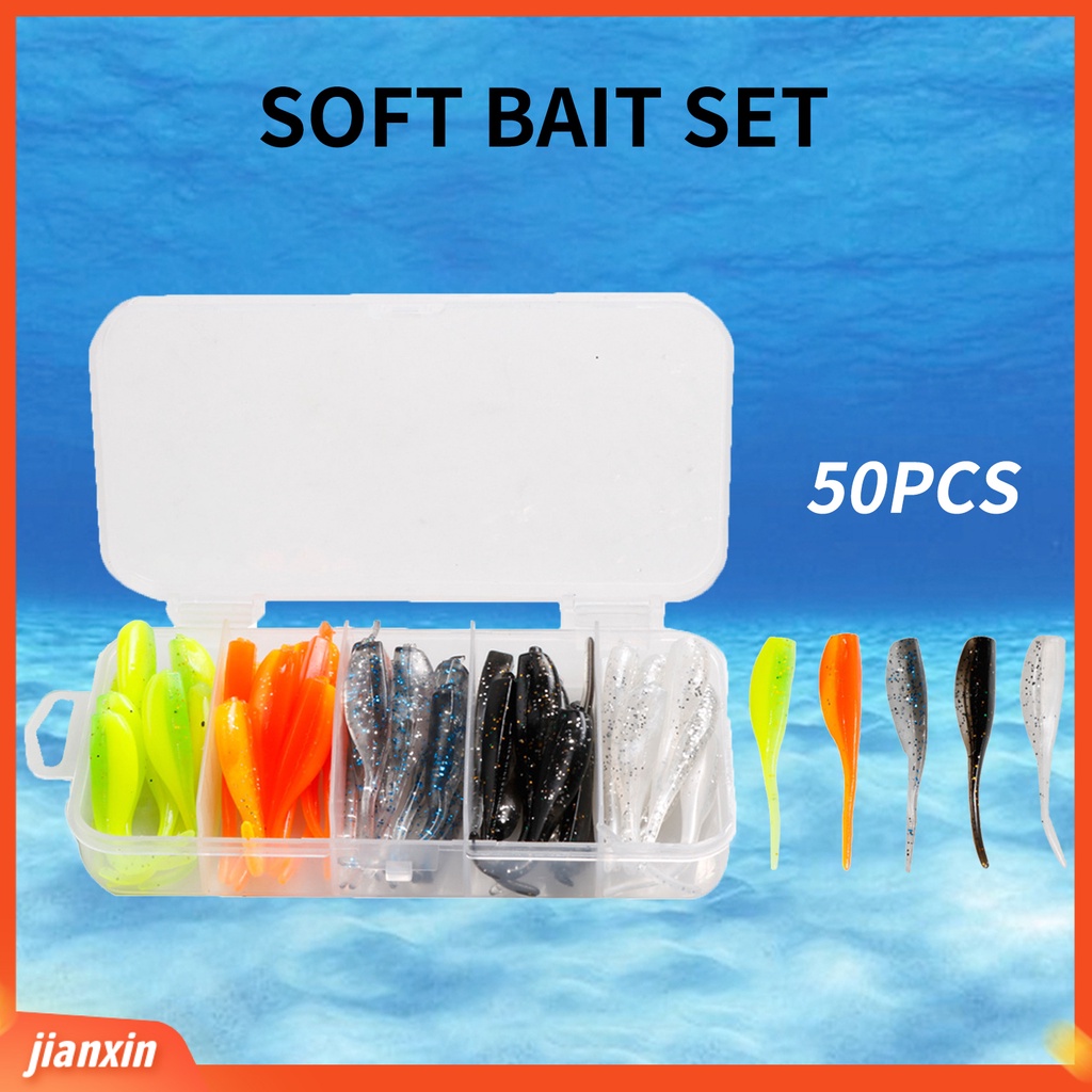 (In Stock) 50Pcs /Box Umpan Pancing Plastik Ekor Jarum Tahan Aus Yang Hidup Soft Lure Untuk Angling