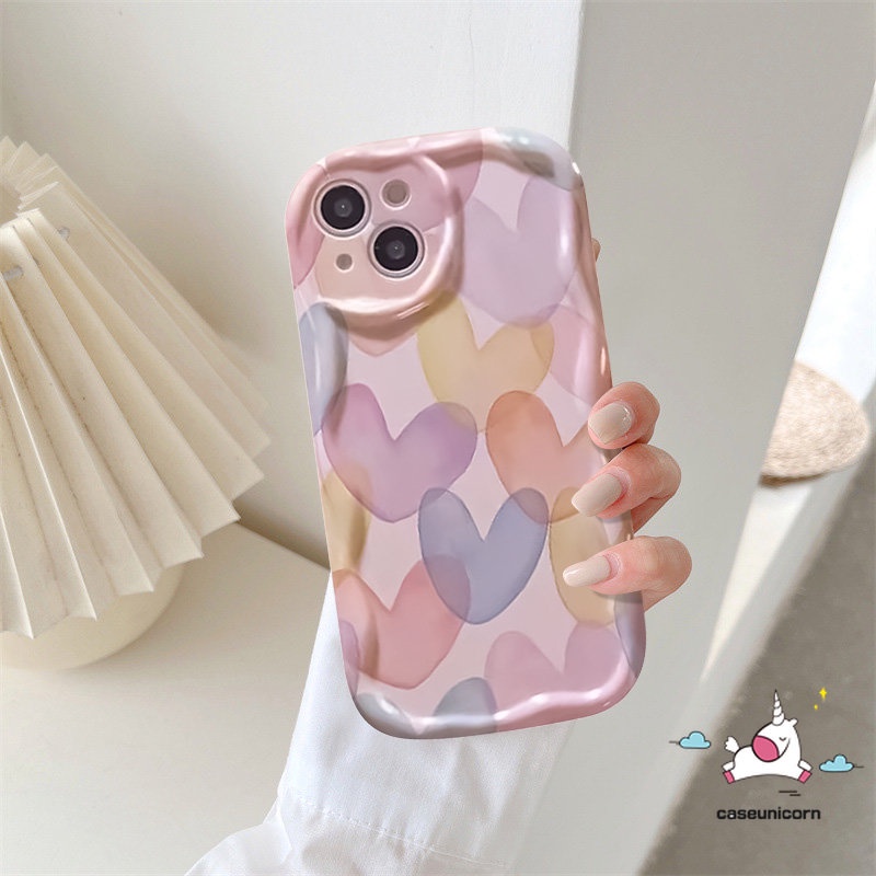 Untuk Realme C55 C35 C15 C53 C31 9i 5 7i 6i 5s 5i C21Y C12 C25Y C25 C11 C20 C25s C33 C30 C21 C3 C17 C2 C20A C1 Art Watercolour Macaron Love Heart Letter Lembut 3D Bergelombang Curved Edge Case