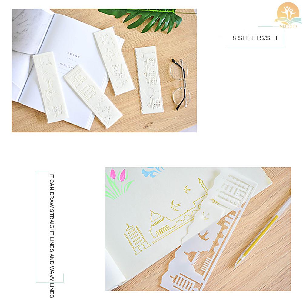 In Stock Multi-Fungsional Menggambar Stensil Garis Lurus &amp; Bergelombang Penggaris Desain Berongga Keluar PP Template Dapat Digunakan Kembali Untuk Anak-Anak Siswa DIY Lukisan Kerajinan Scrapbooking Jurnal Foto