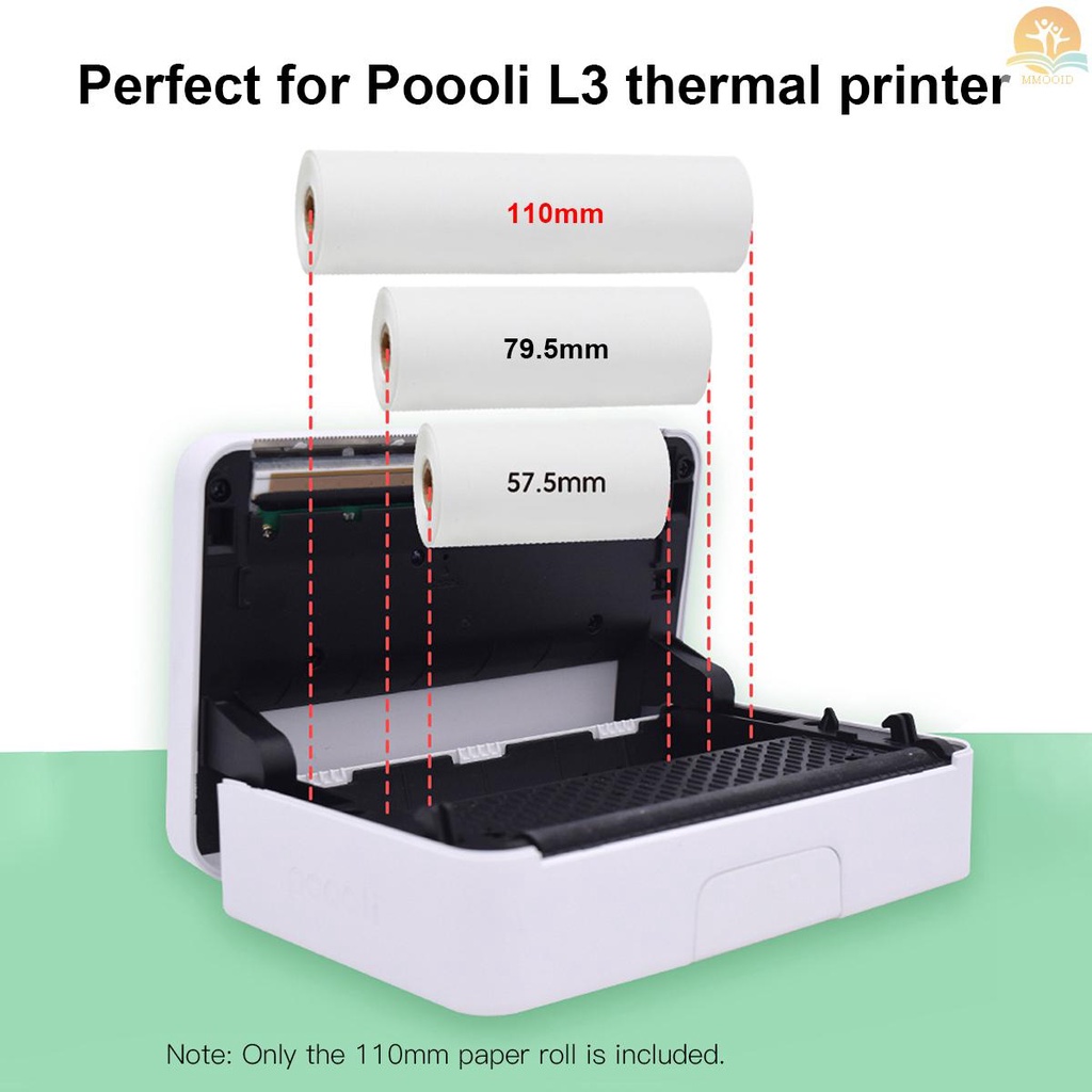 In Stock Poooli 110 * 30mm Putih Non-Perekat Kertas Thermal Roll BPA-Free Tahan Lama Kertas 10-tahun Untuk Poooli L3 Portable Thermal Printer, 3roll