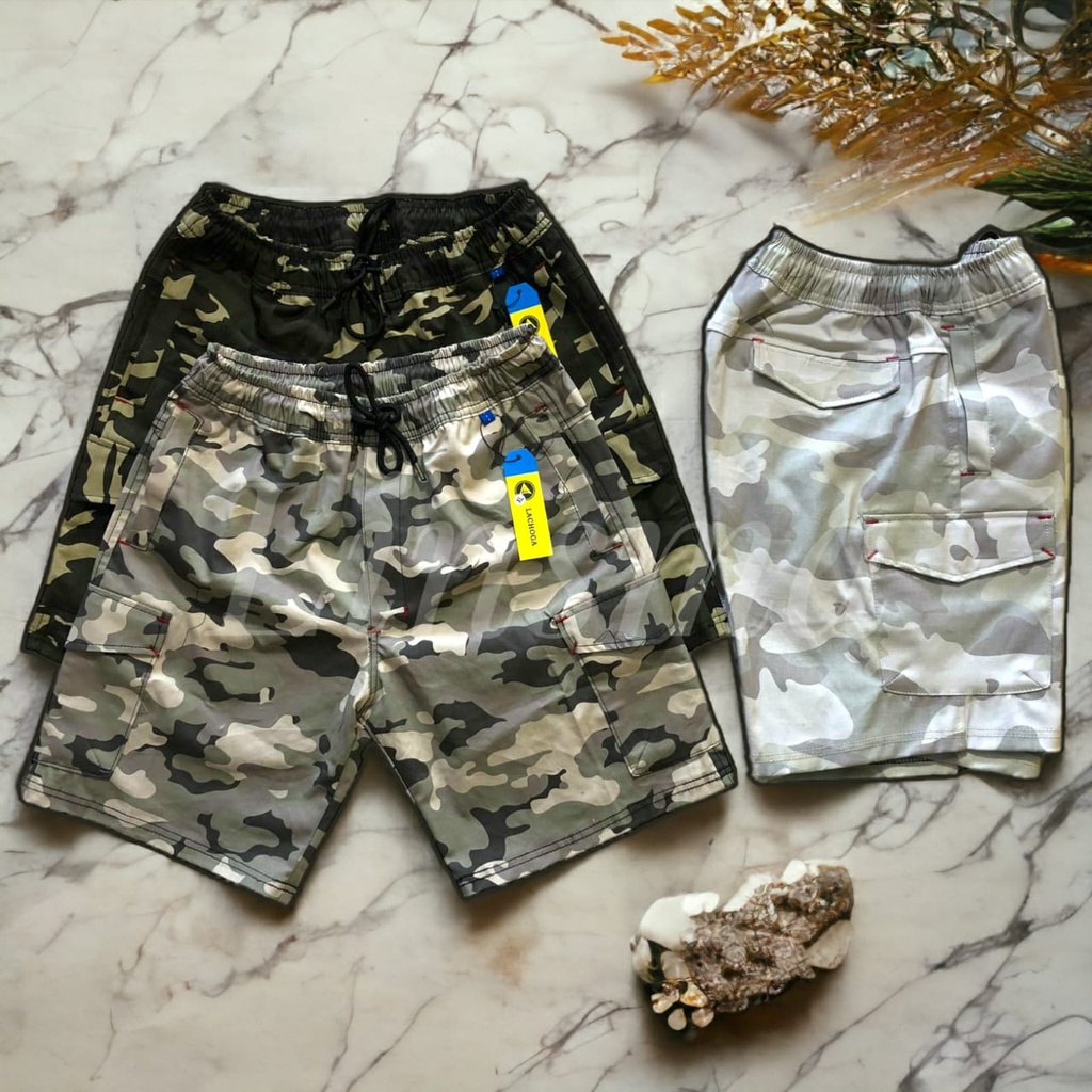 Celana Pendek Boardshort Cargo Motif Army Loreng Abri Cotton Twill Premium Import