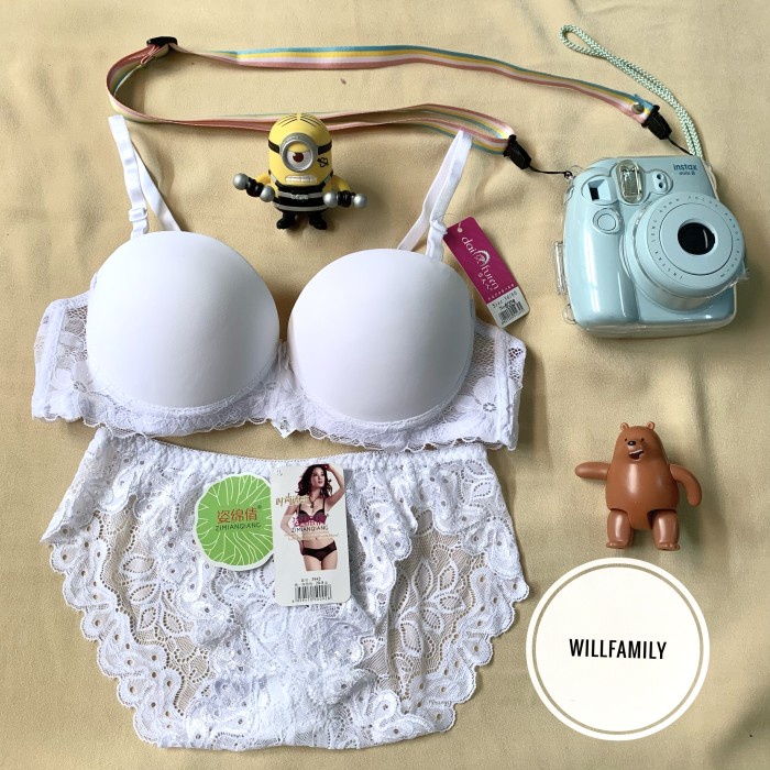 Bra set, Bra push up kawat, BH kawat busa tebal sedang, BRA, BH brukat - Putih, 32