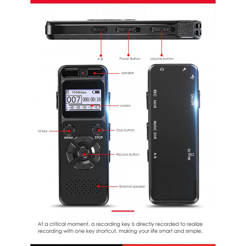 AKN88 - VR520 - Portable Digital Audio Voice Recorder 8GB - Support Micro SD