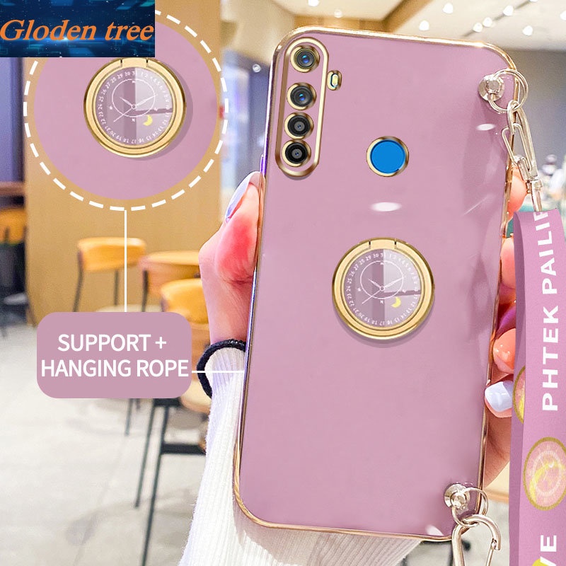 Gloden tree Phone Case Untuk Realme 5 Pro Realme 5i 5S 6i C3 C3i Realme Narzo 10 10A 20A Casing Original Dengan Jam Standand Lanyard