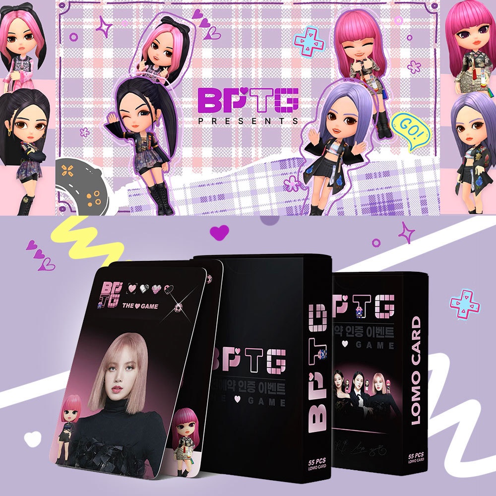 55pcs /box Hitam-Pink BPTG Photocards THE GAME Album JENNIE JISOO LISA ROSE Lomo Kartu Black Pink Kpop Postcards Collection Series