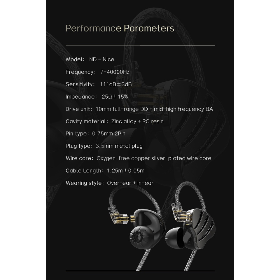 Nd Nice 1DD+1BA In Ear Monitor Earphone Dengan OFC Silver Plated Wired Noise Cancelling Earbuds Headset Olahraga