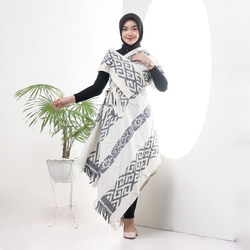 dress kondangan baju tenun ivory hitam abu korea kekinian