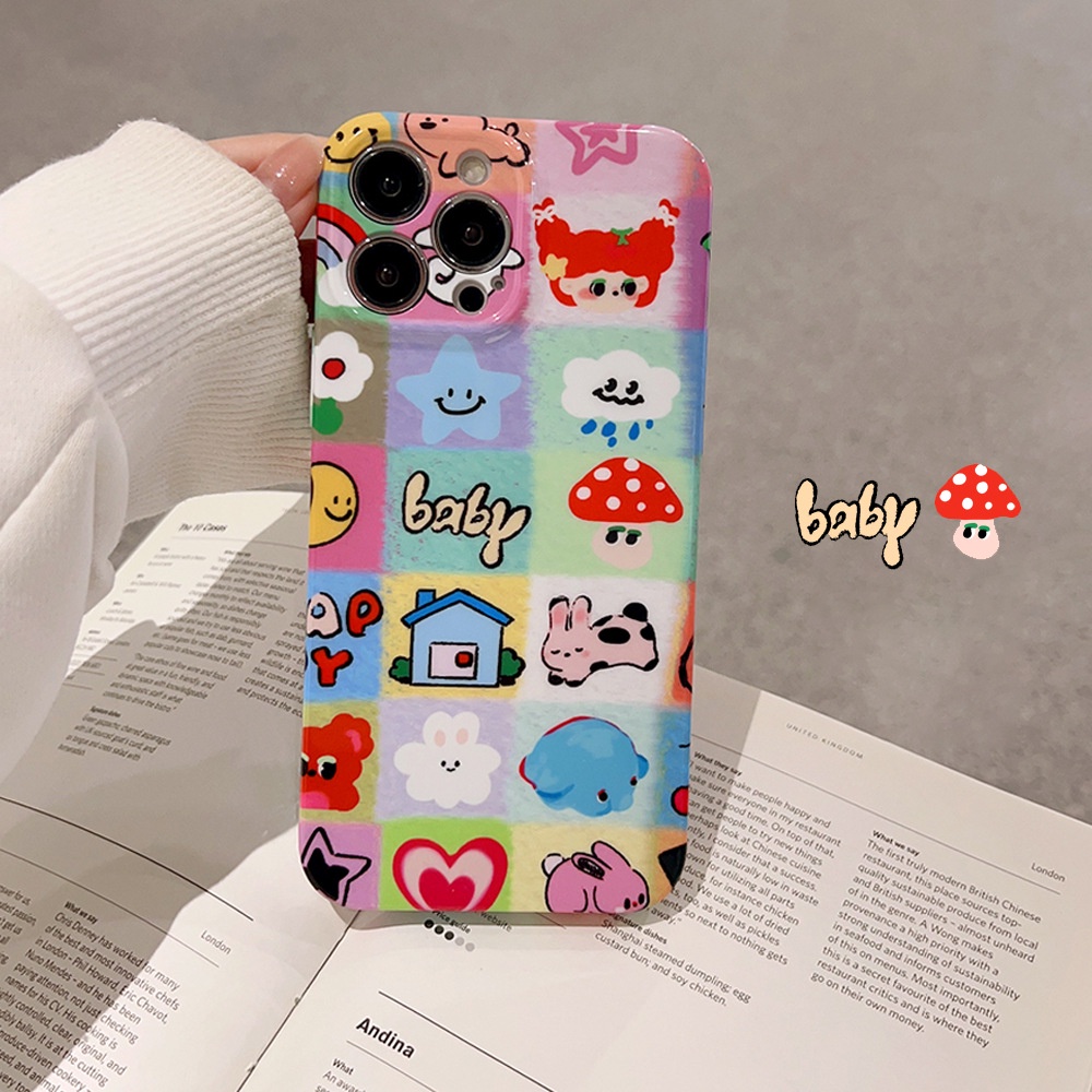 IPHONE Puzzle Kartun Lucu Pelindung Lensa Kamera Ponsel Hard Case Tidak Luntur Film Cover Untuk Iphone7 8 PLUS X XR XS 11 12 13 14 PRO MAX SE