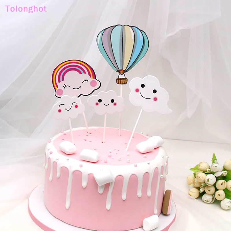 Tolonghot&gt; Awan Lucu Warna-Warni Balon Udara Panas Mini Cupcake Sisipan Kartu Perlengkapan Pesta Ulang Tahun Anak Toppers Dekorasi well