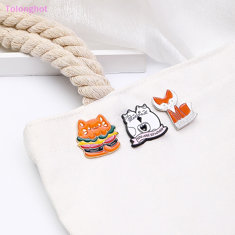 Tolonghot&gt; Kreatif Kartun Hewan Makanan Bros Kucing Hamburger Enamel Pin Kemeja Tas Kancing Lencana Hadiah Untuk Teman Anak-Anak Kerah Pin Perhiasan well