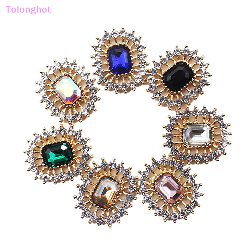 Tolonghot&gt; Alloy Persegi Panjang Berlian Imitasi Flat Bottom Button Vintage Dekorasi DIY Jepit Rambut Ornamen Bahan Perhiasan Pakaian Sepatu Aksesoris well