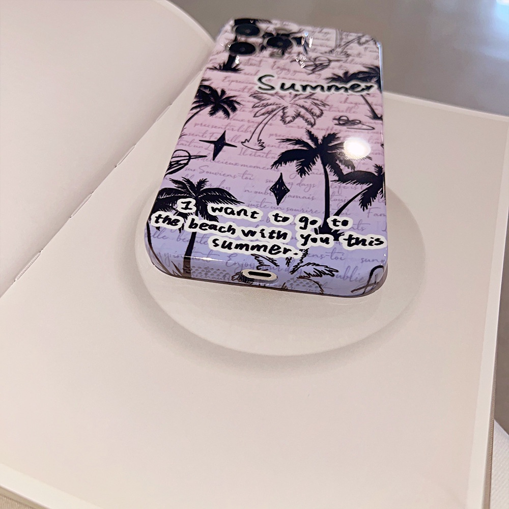 IPHONE Coconut Palm Grove at Sunset Summer Doodle Full Protection Phone Hard Film Case Sarung Pelindung Untuk Iphone7 8 PLUS X XR XS 11 12 13 14 PRO MAX SE