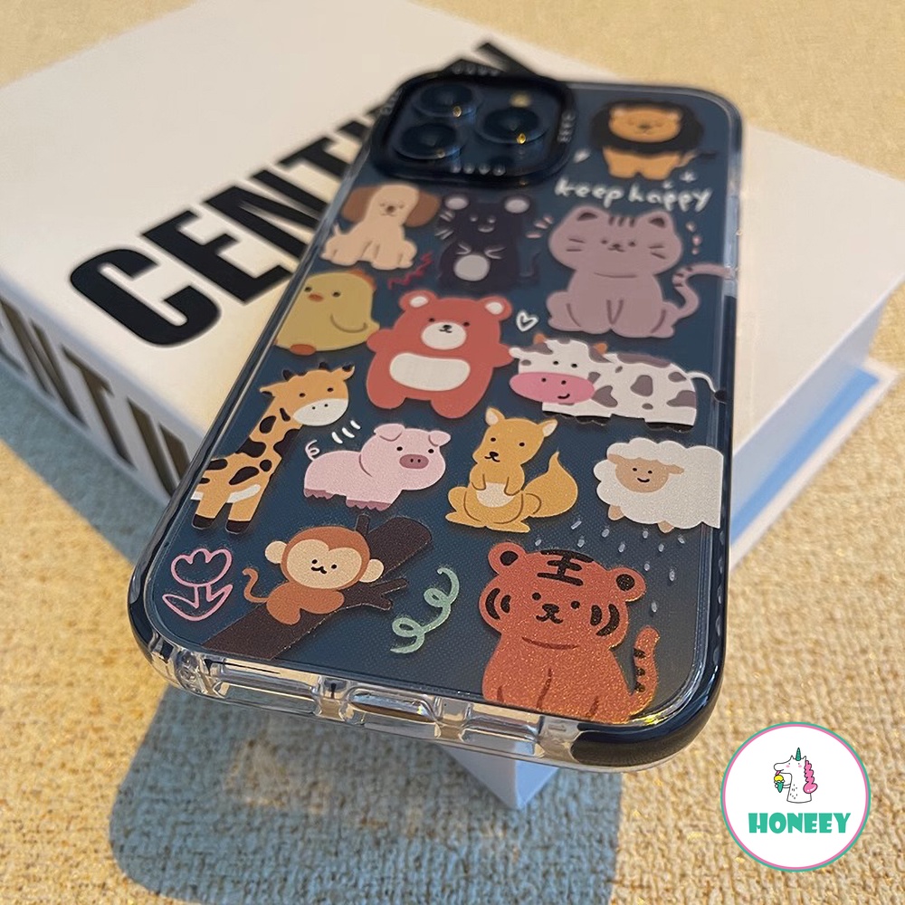 Kartun Lucu Graffiti Animals Phone Case Kompatibel Untuk iPhone 14 Pro 13 11 12 Pro Max Transparan Shockproof Pelindung Cover