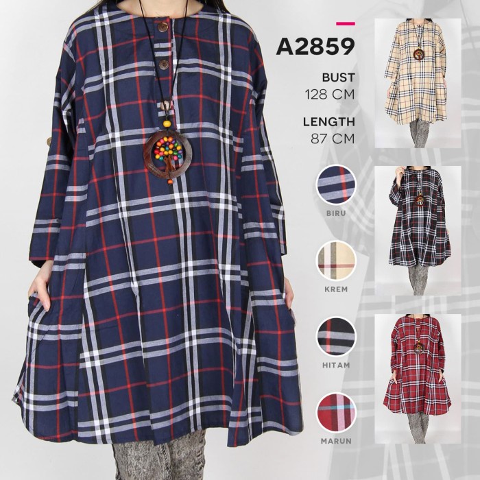 New Diskon Style Maliju Tunik Kotak Jumbo Katun - A2859