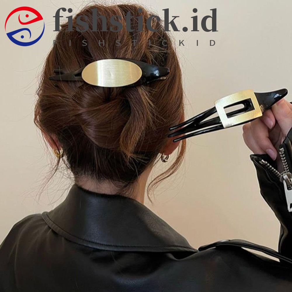 Fishstick Geometris Rambut Cakar Klip Rambut Fashion Ambil Klip Untuk Gadis Hiasan Kepala Tiga Gigi Penjepit Logam Untuk Wanita Ponytail Holder