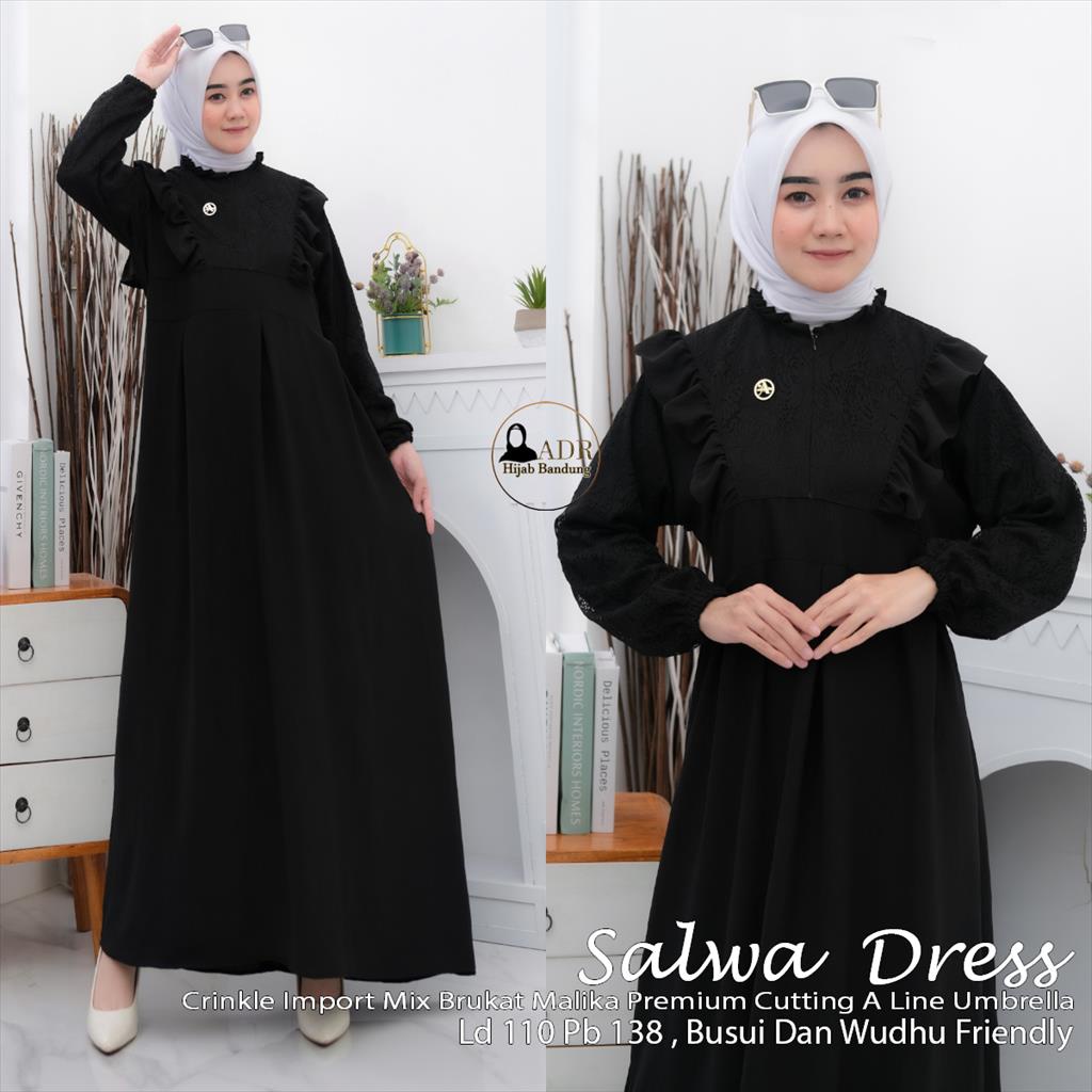 SALWA Dress Gamis Terbaru Bahan Crinkle Import Mix Brukat Malika Premium