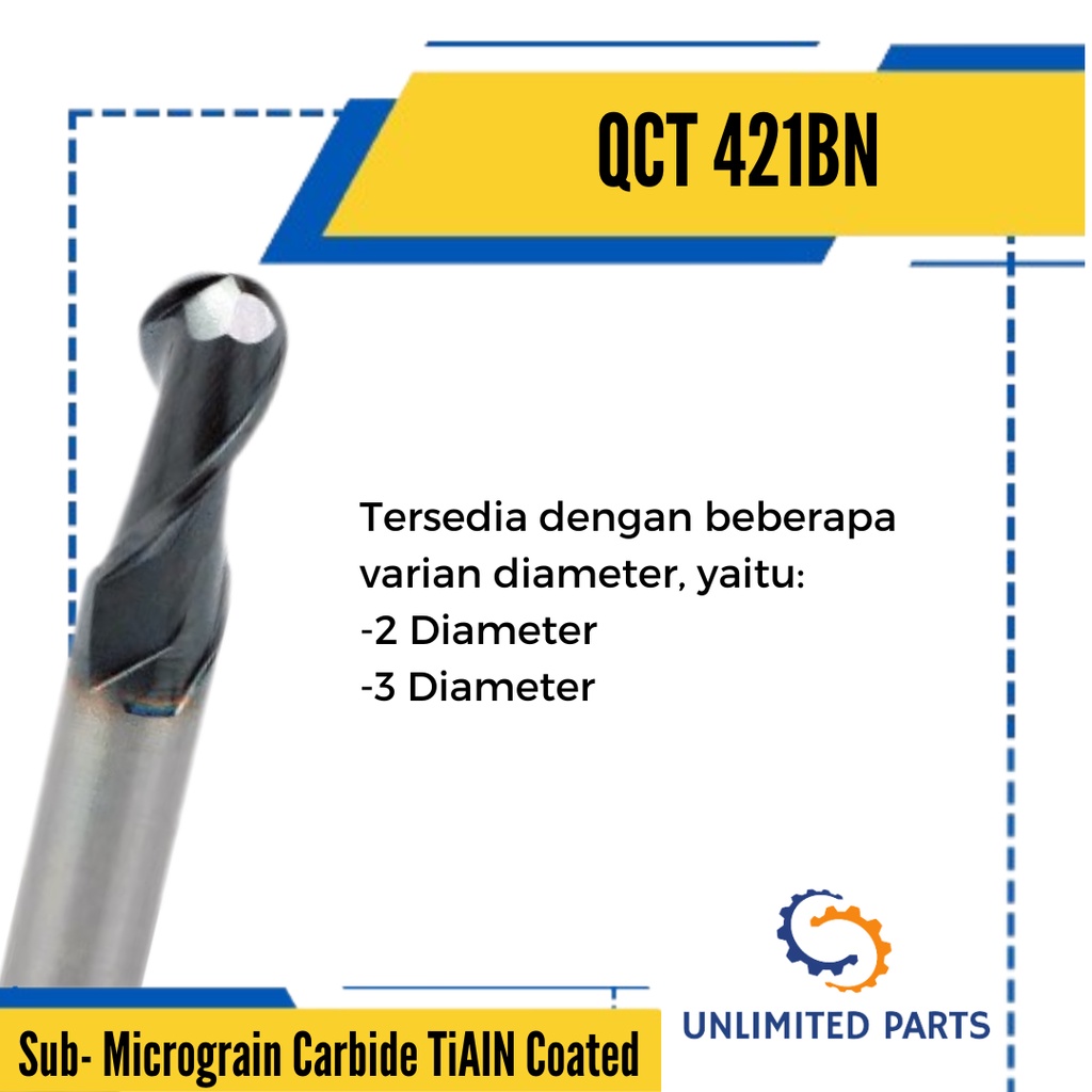 QCT End Mills 421BN - Sub-Micrograin TiAIN Coated Carbide 2 Flute Ball Nose EndMills