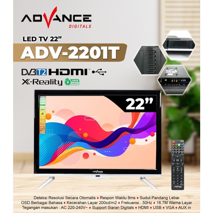 Advance LED Digital TV 22" HD ADV 2201T USB Movie DVB-T2 22Inch 2201