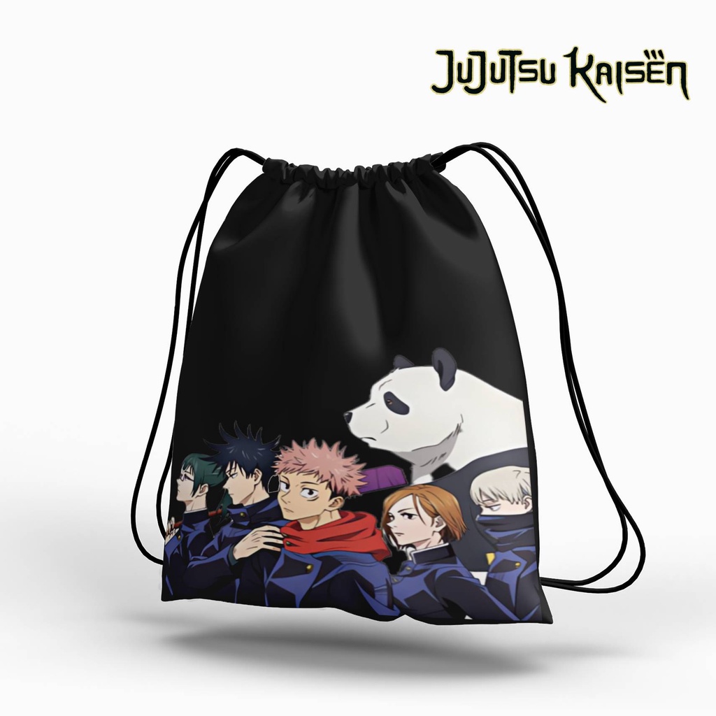 Stringbag Hitam Anime Jujutsu kaisen tas serut canvas blacu premium string bag