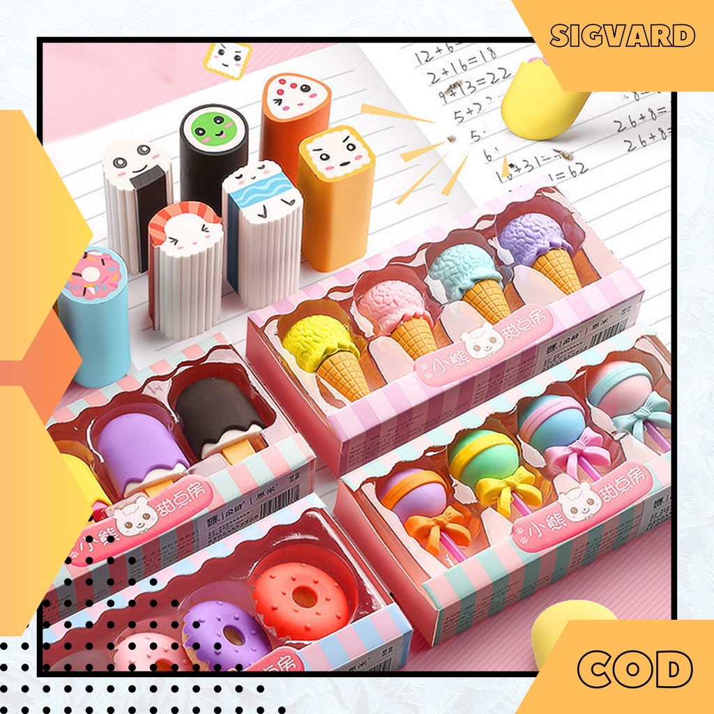 

SIGVARDSTORE - Perlengkapan Sekolah Anak Penghapus Karet lucu Murah 1 box 4 Pcs ATK01