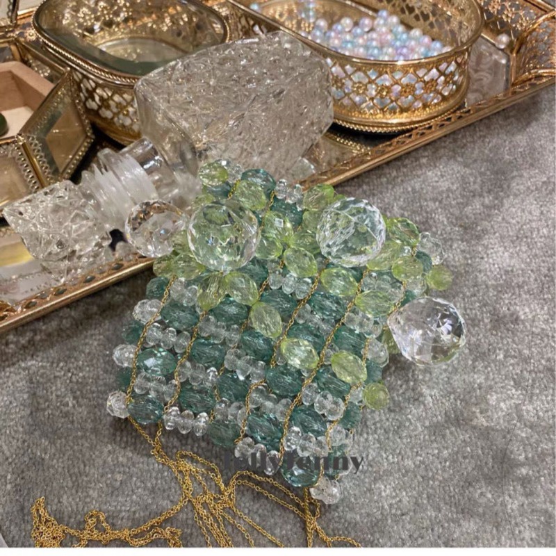 [ COD✅ ] Aroana Bag JellyJenny Kristal Kaca Rantai Manik-manik Tas Anyaman Messenger Tas Mini