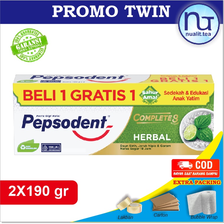 Promo isi 2 Pepsodent Herbal Action 123 190 gram twin pack