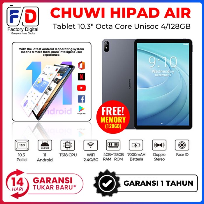 Tablet Chuwi Hipad AIR 10.3" Octa Core Unisoc 4/128GB - Android 11 - Paket Promo