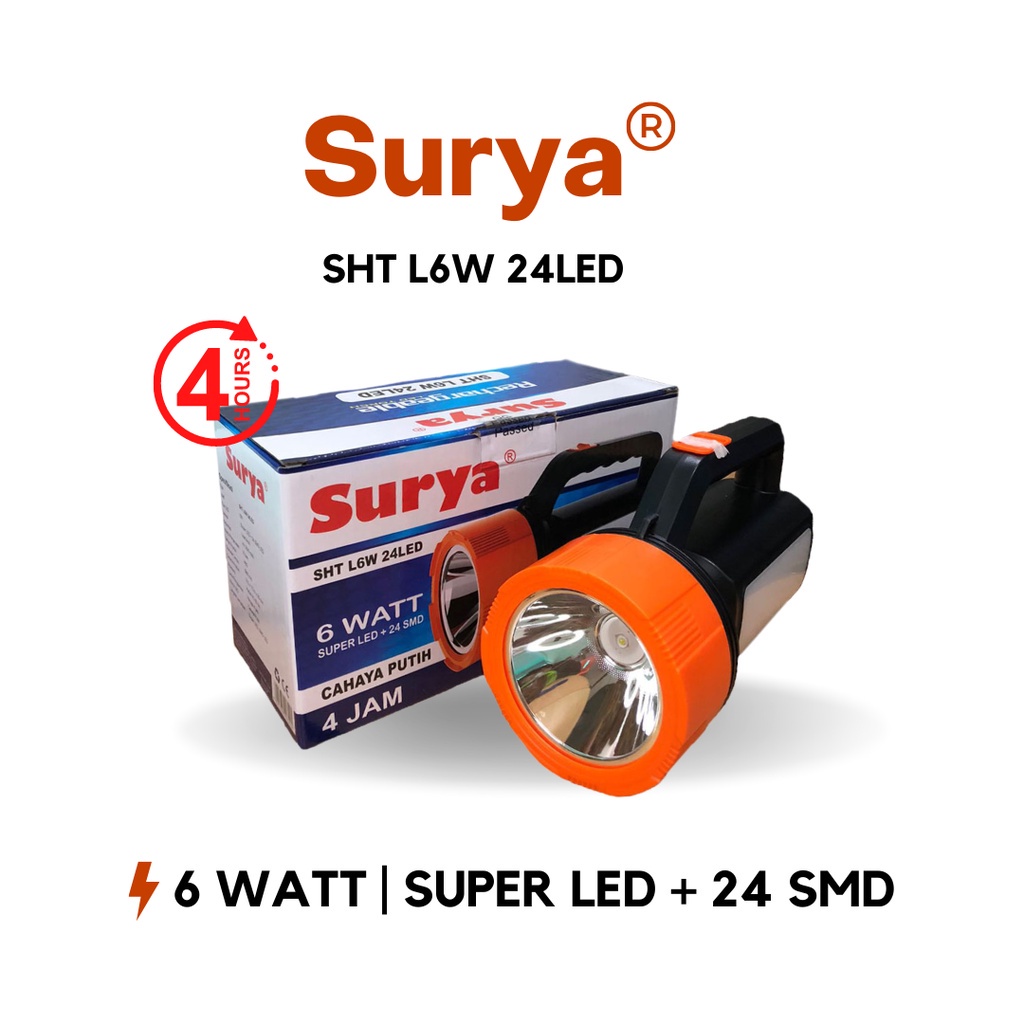 Surya Lampu Senter & Emergency SHT L6W 24LED Tahan hingga 4 jam / Senter mati lampu / Lampu Emergenc