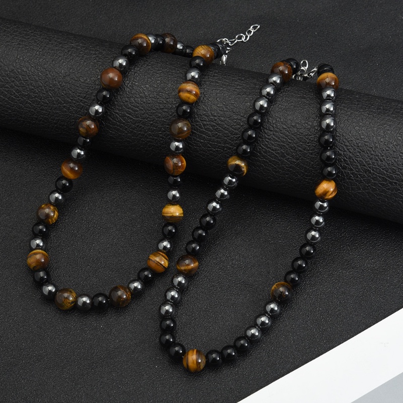 Kalung Manik-Manik Punk Tiger Eye Untuk Pria/Kepribadian Fashion Obsidian Hematite Pesona Kalung Perhiasan Aksesoris