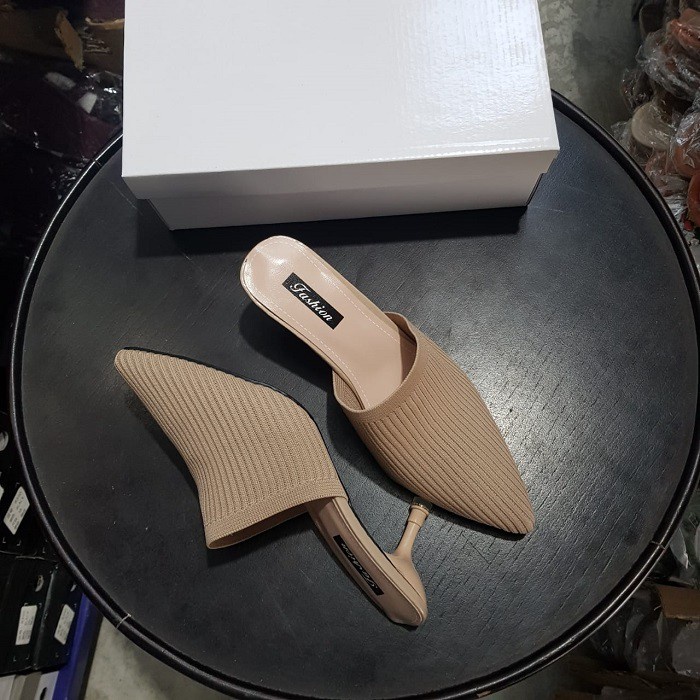 BAYAR DITEMPAT!! 0067 Sepatu Tumit Tinggi Rajutan Tebal