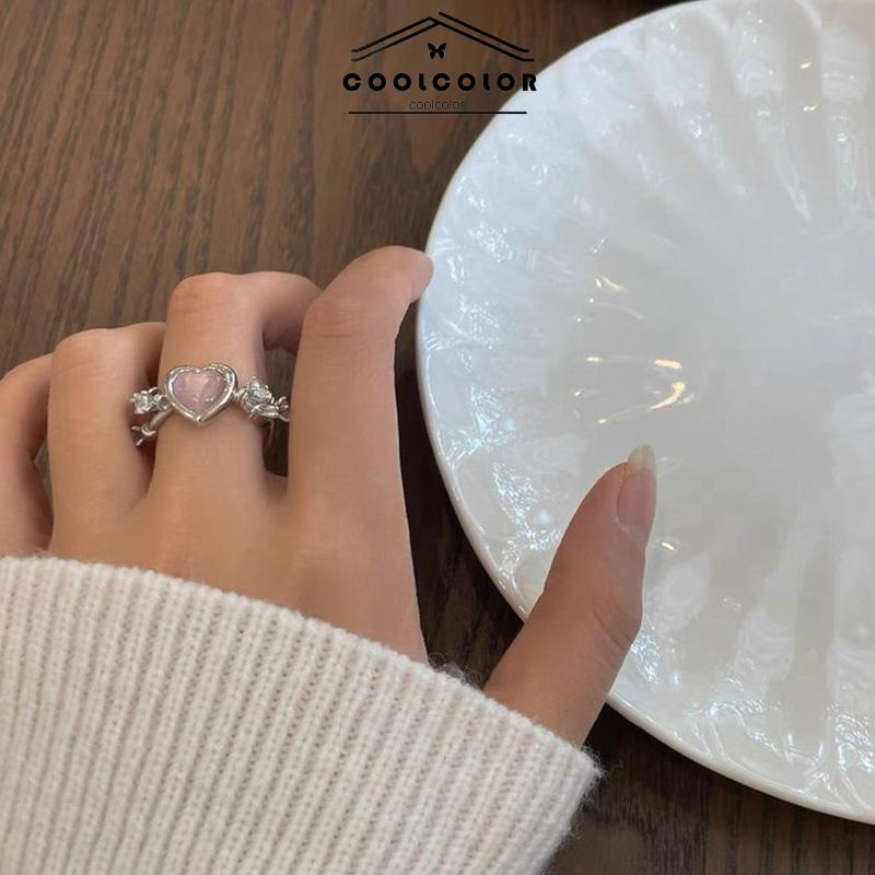 COD❤️Rasa Desain Pink Love Thorn Opal Zirkon Cincin  Wanita Cincin Fashion Keren Manis- cl