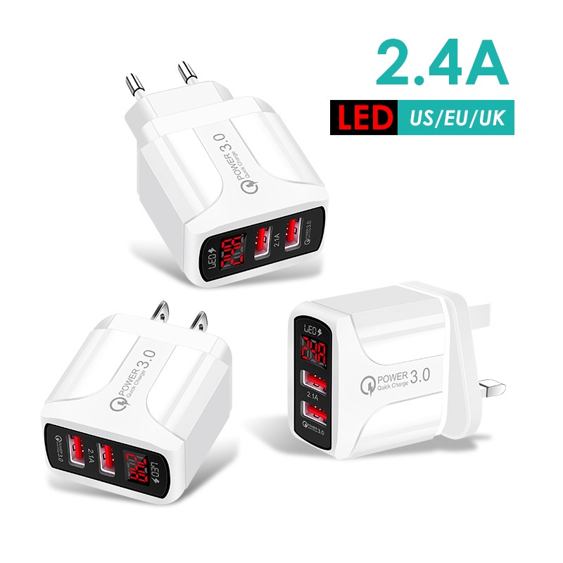 2usb Digital Display Charger 5V2.4A Standar Eropa American Standard British Standard Smartphone Charging Head Travel Charger