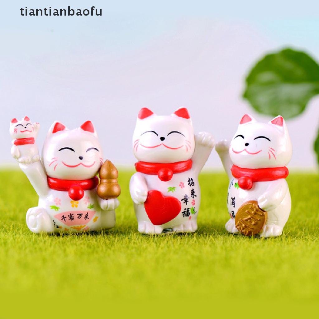 [tiantianbaofu] Senyum Beruntung Uang Kucing Mini Patung Figurine Kerajinan Ornamen Miniatur Dekorasi Rumah Butik