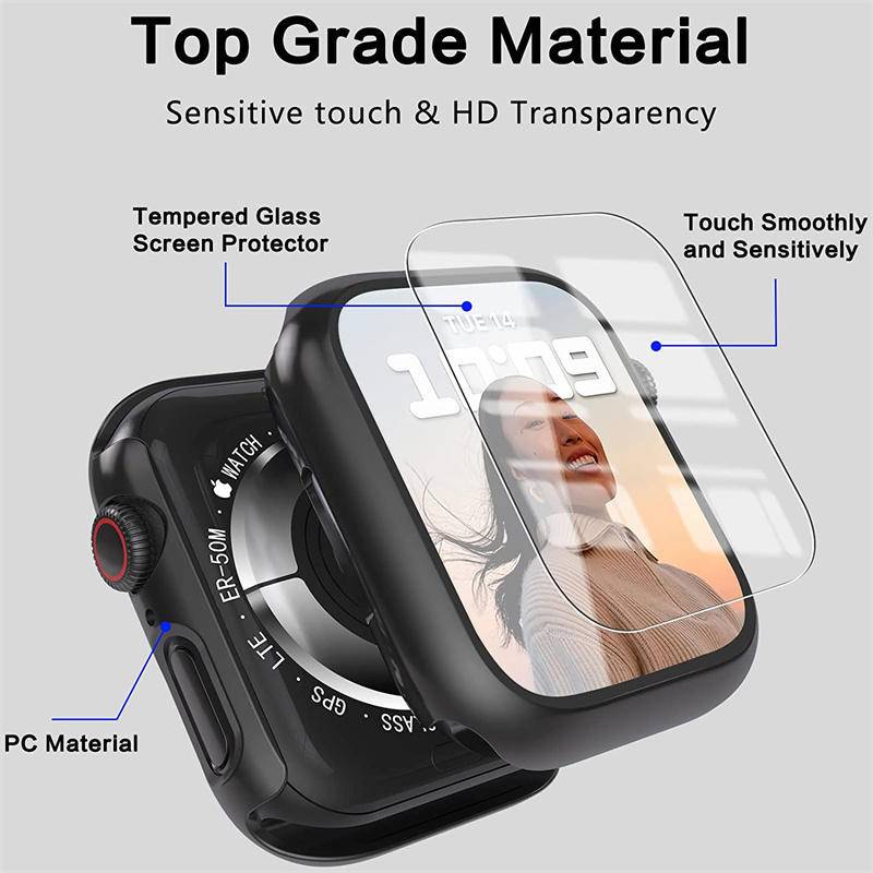 Kaca+cover Untuk Apple Watch case Series8 7 6 5 4 3 2 SE Tempered glass Pelindung Layar Untuk iWatch 40mm 44mm 42mm 45mm 41mm 38mm