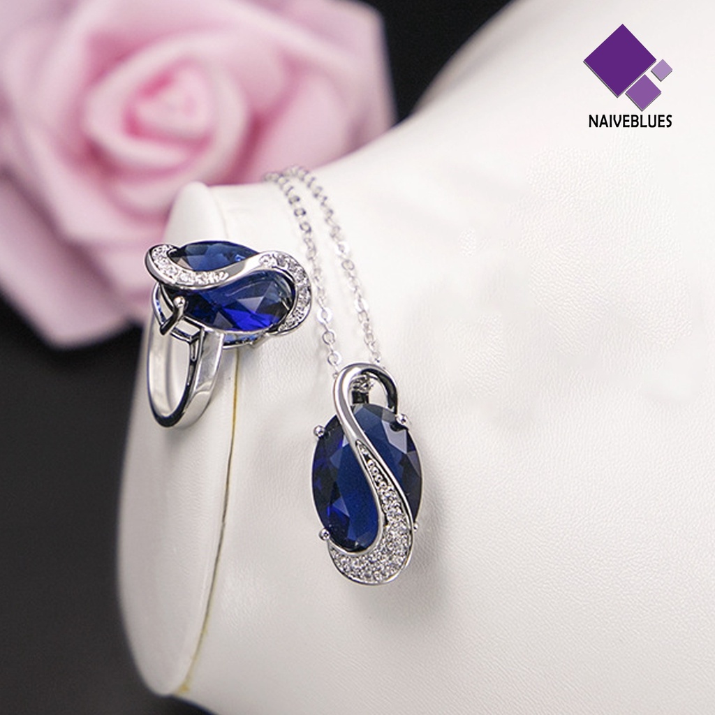 Naiveblue &gt; 1set Kalung Anting Geometris Berlian Imitasi Berkilau Berlapis Set Perhiasan Prom