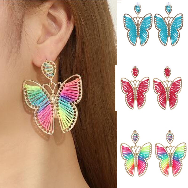 [AYBX] Fashion Wanita Kepribadian Lucu Tenun Tangan Warna-Warni Kupu-Kupu Anting Ayunan Gaya Bohemian Aksesoris Anting Perempuan