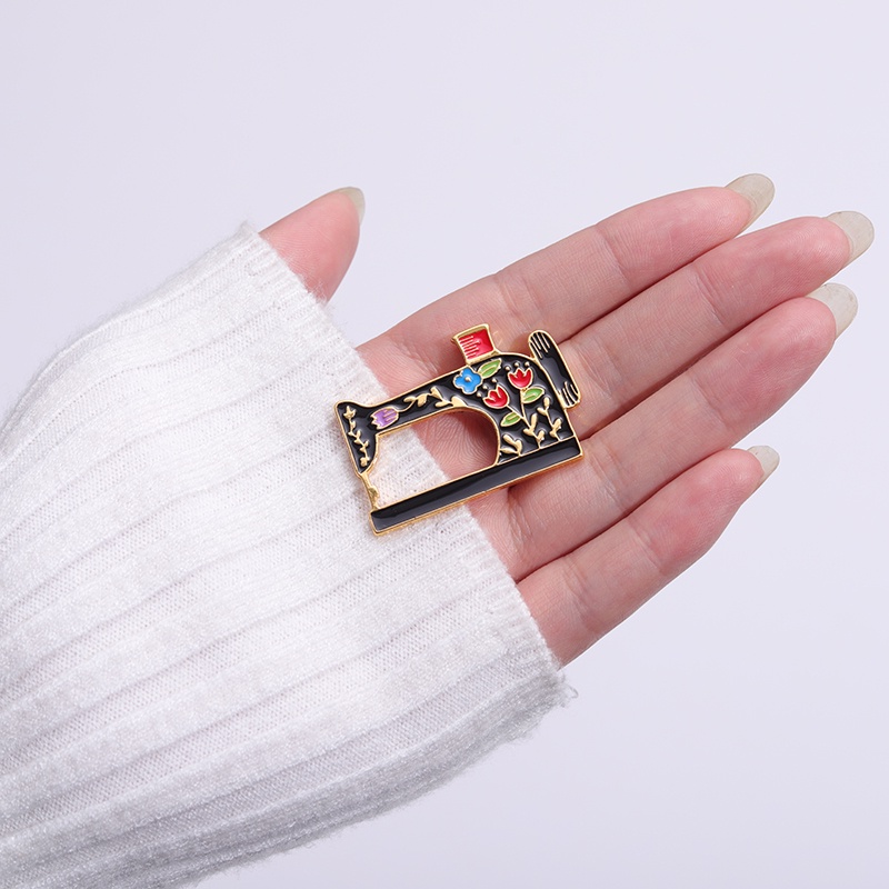 Vintage Mesin Jahit Enamel Pin Motif Bunga Bros Pakaian Kerah Brooch Badge Aksesoris Wanita Perhiasan Hadiah