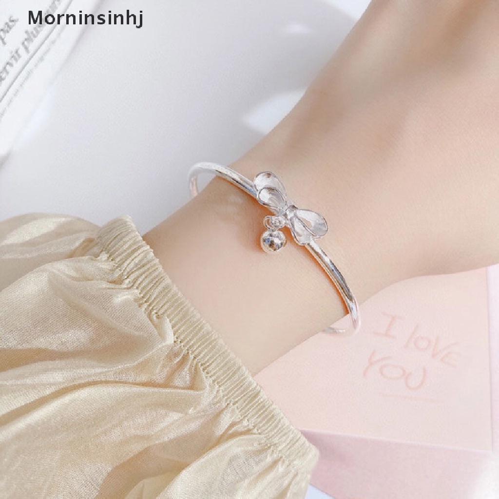 Mornin Perak Busur Lonceng Wanita Elegan Bangle Perhiasan Rumbai Ikatan Simpul Lonceng Pesona Gelang Bangle Lucu Aksesoris Perhiasan Pesta Pernikahan Hadiah id