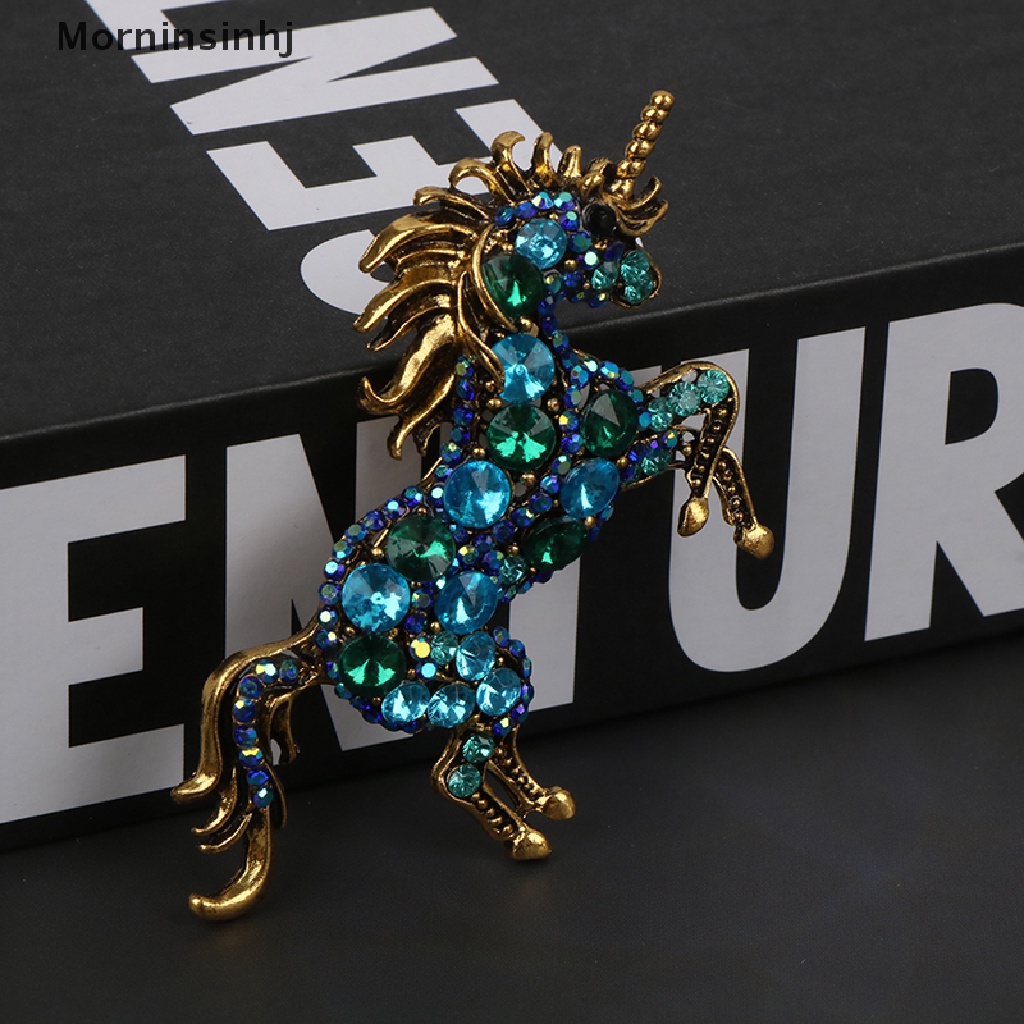 Mornin Berlian Imitasi Unicorn Bros Wanita Paduan Kuda Hewan Pernikahan Perjamuan Bros Hadiah Kristal Galloping Horse Brooch Disadur Vintage Korsase id