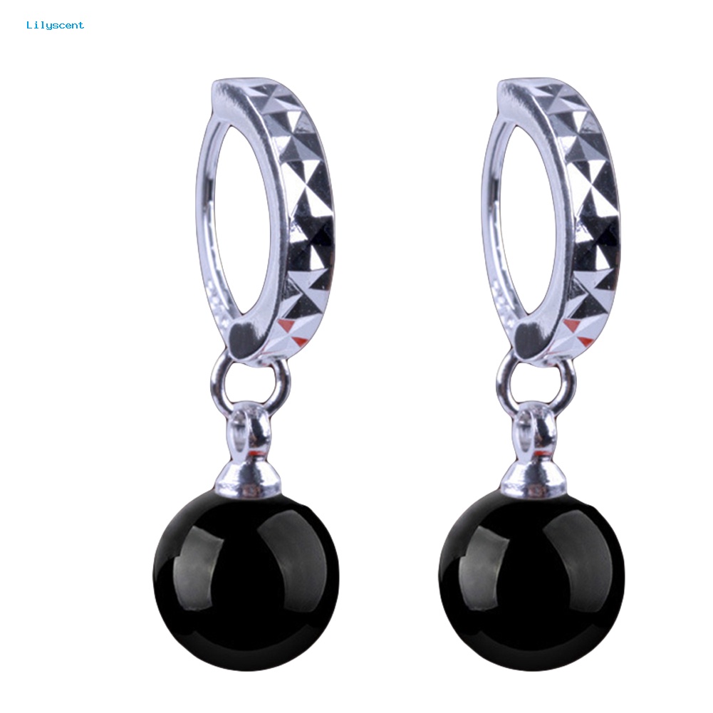 Lilyscent Fashion Wanita Bulat Faux Agate Bead Menjuntai Drop Huggie Earrings Perhiasan Hadiah