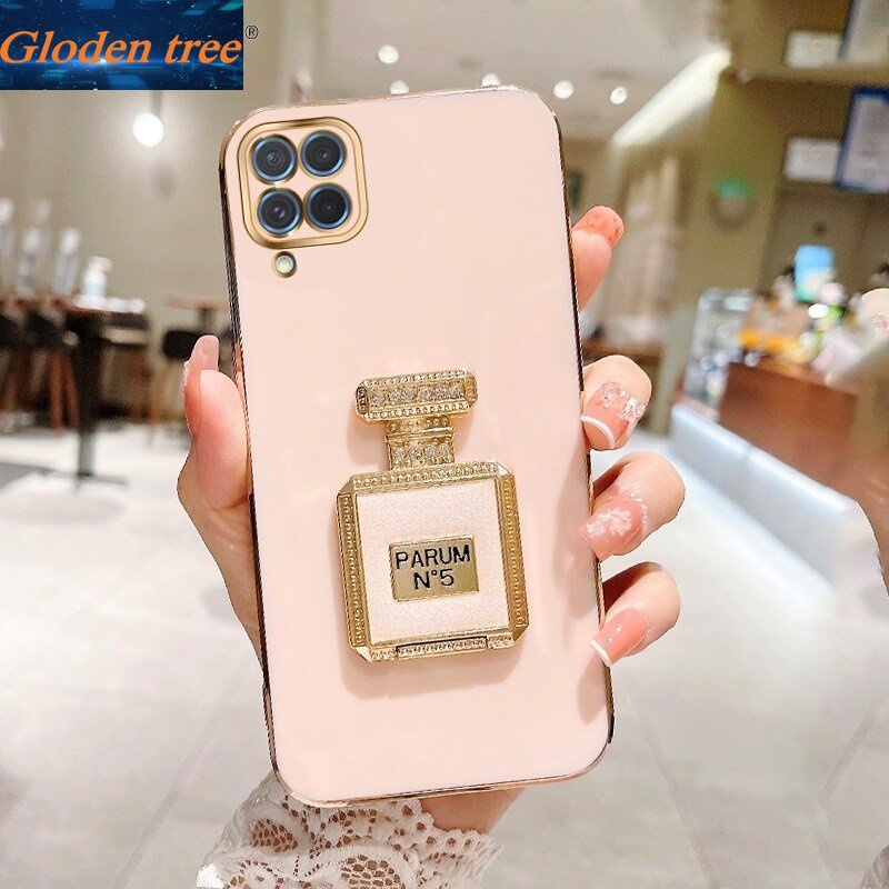 Gloden tree Casing Case Untuk Samsung Galaxy M33 5G M32 M30S M53 M51 M23 M22 M21 M12 M11 M02 M62 Case Dengan Botol Parfum Kreatif Kickstand Lipat Cakupan Penuh Kamera Case