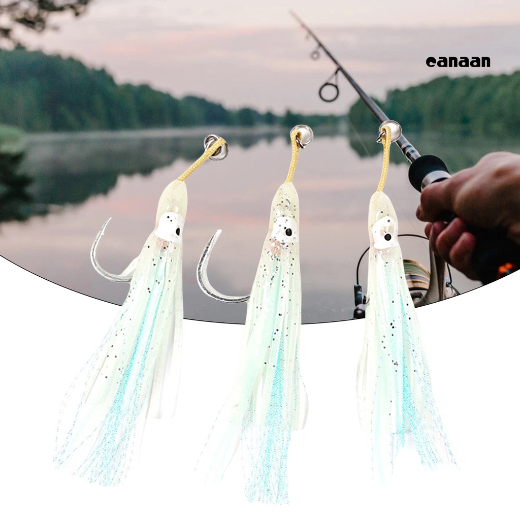 Cnn-3pcs Memancing Kait Fleksibel Simulasi Tinggi Berduri PVC Lembut Bercahaya Gurita Umpan Cumi Rok Jigging Kait Memancing Laut