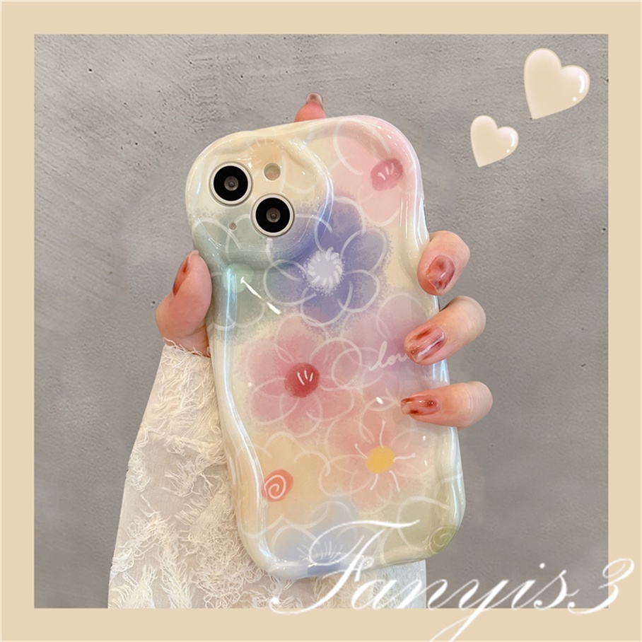 Compatible For IPhone 14 13 12 11 Pro Max X XR Xs Max 8 7 6s Plus SE 2020 Kompatibel Untuk Halo Berwarna Bunga Gelombang Telepon Case TPU Silicon Lembut Cover Pelindung