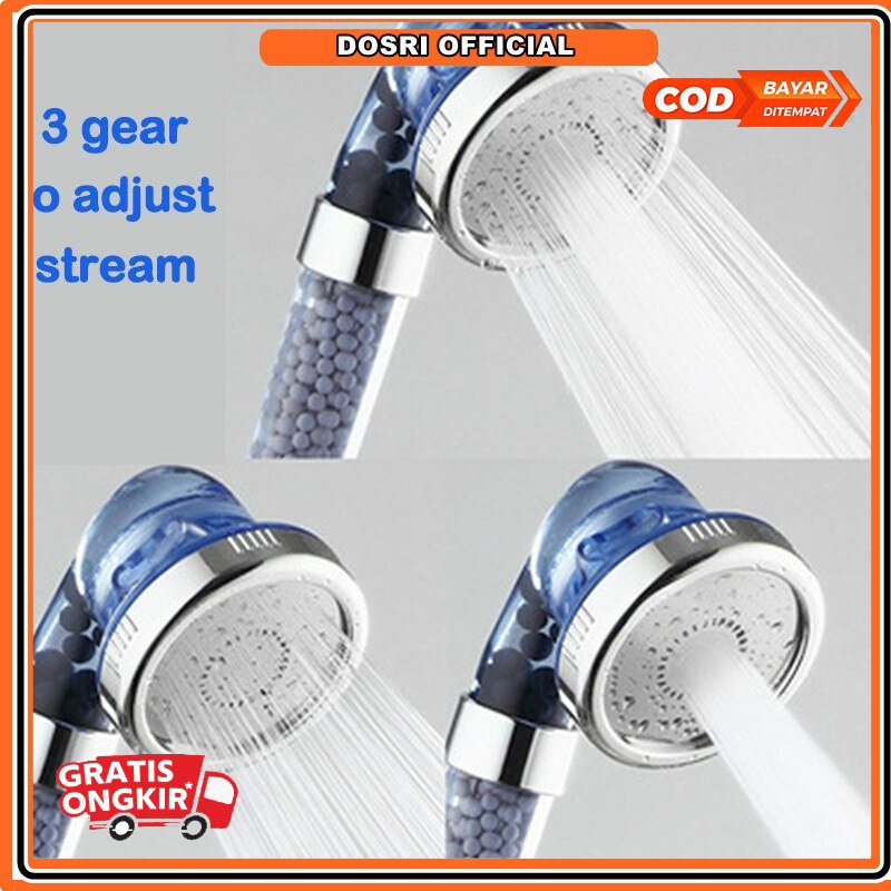 [BISA COD] Kepala shower head lon spa lonizer healty crystal 3 mode bonus selang clear